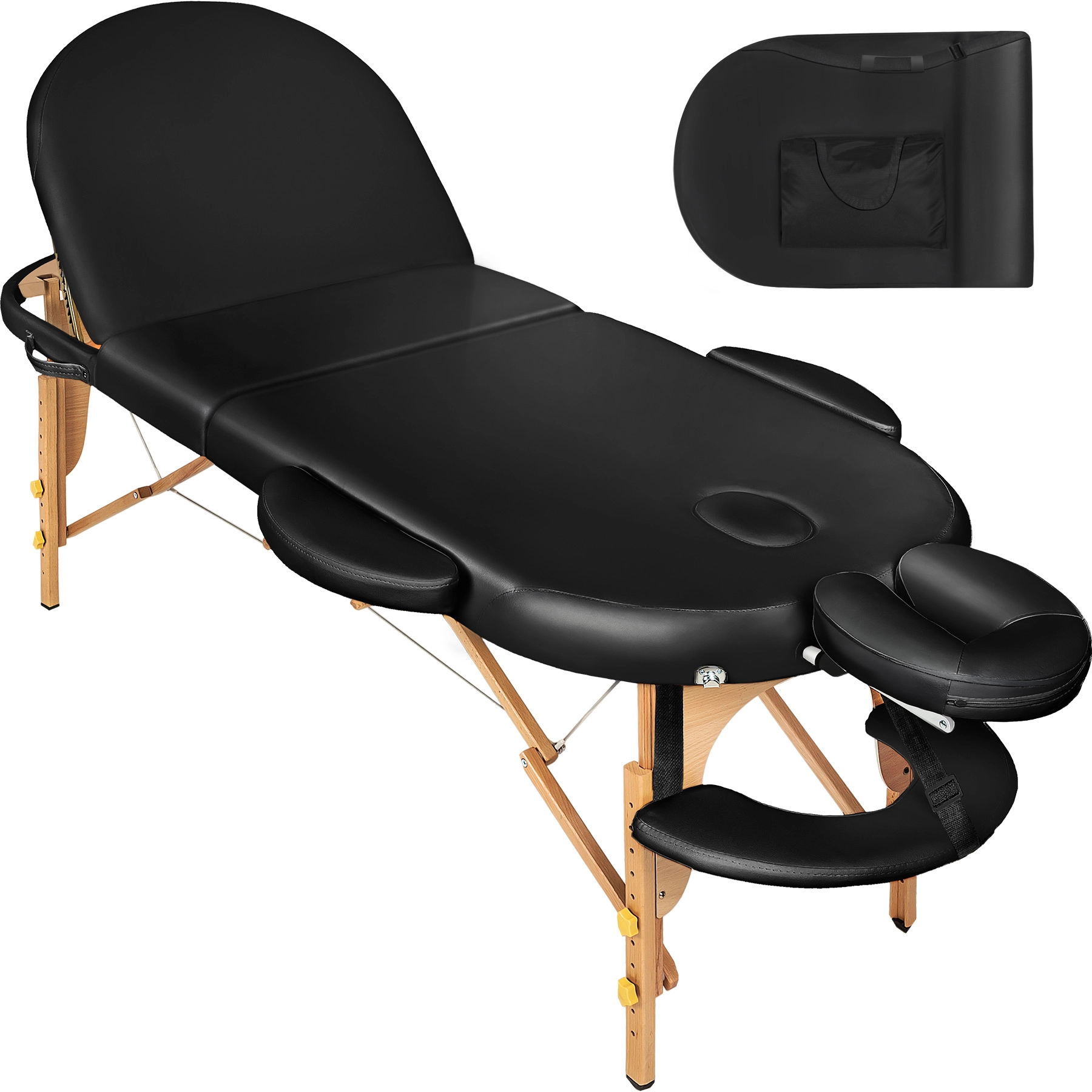 3 Zonen Massageliege Sawsan oval mit 5cm Polsterung und Holzgestell - schwarz