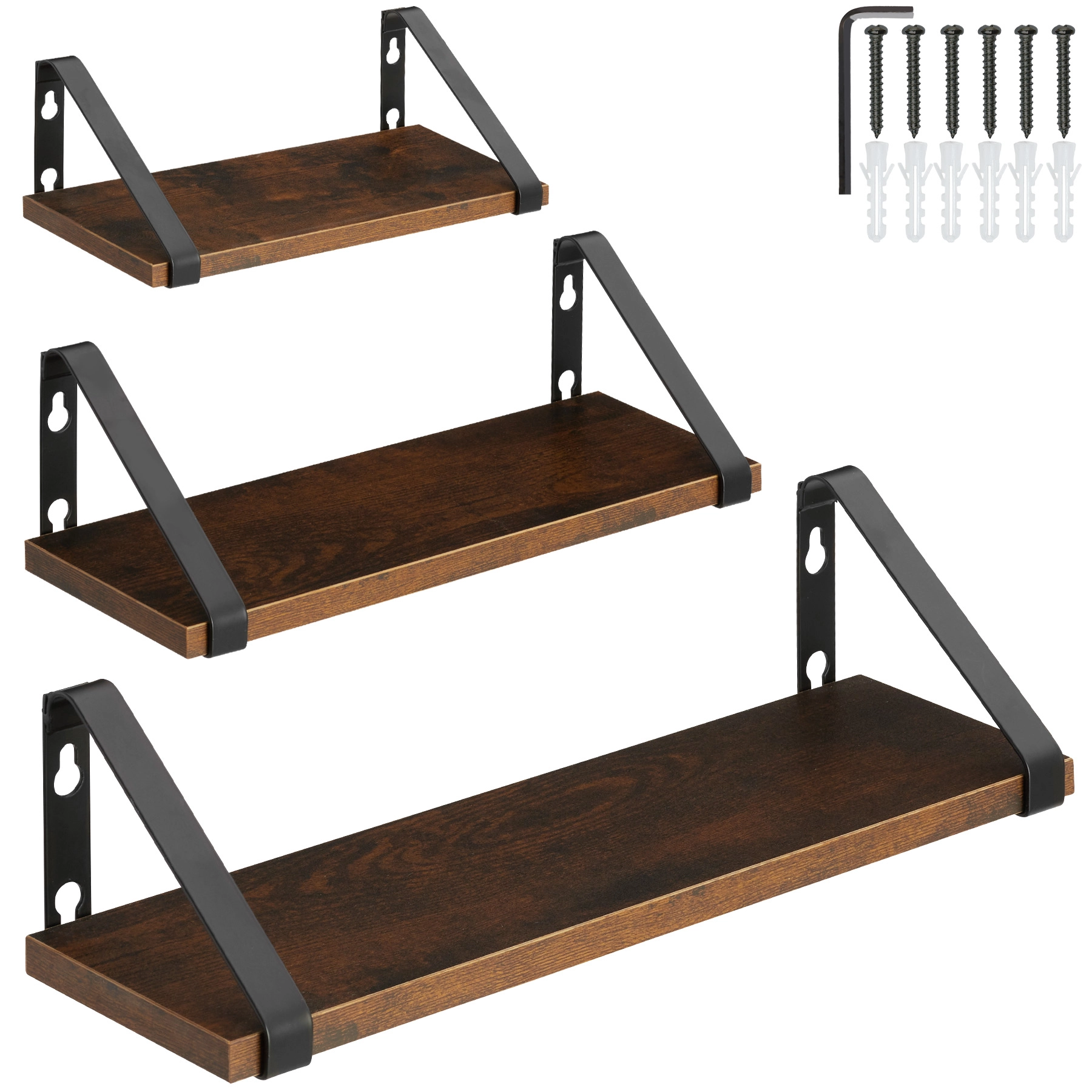 3 Hängeregale Cowell - Industrial Holz dunkel, rustikal