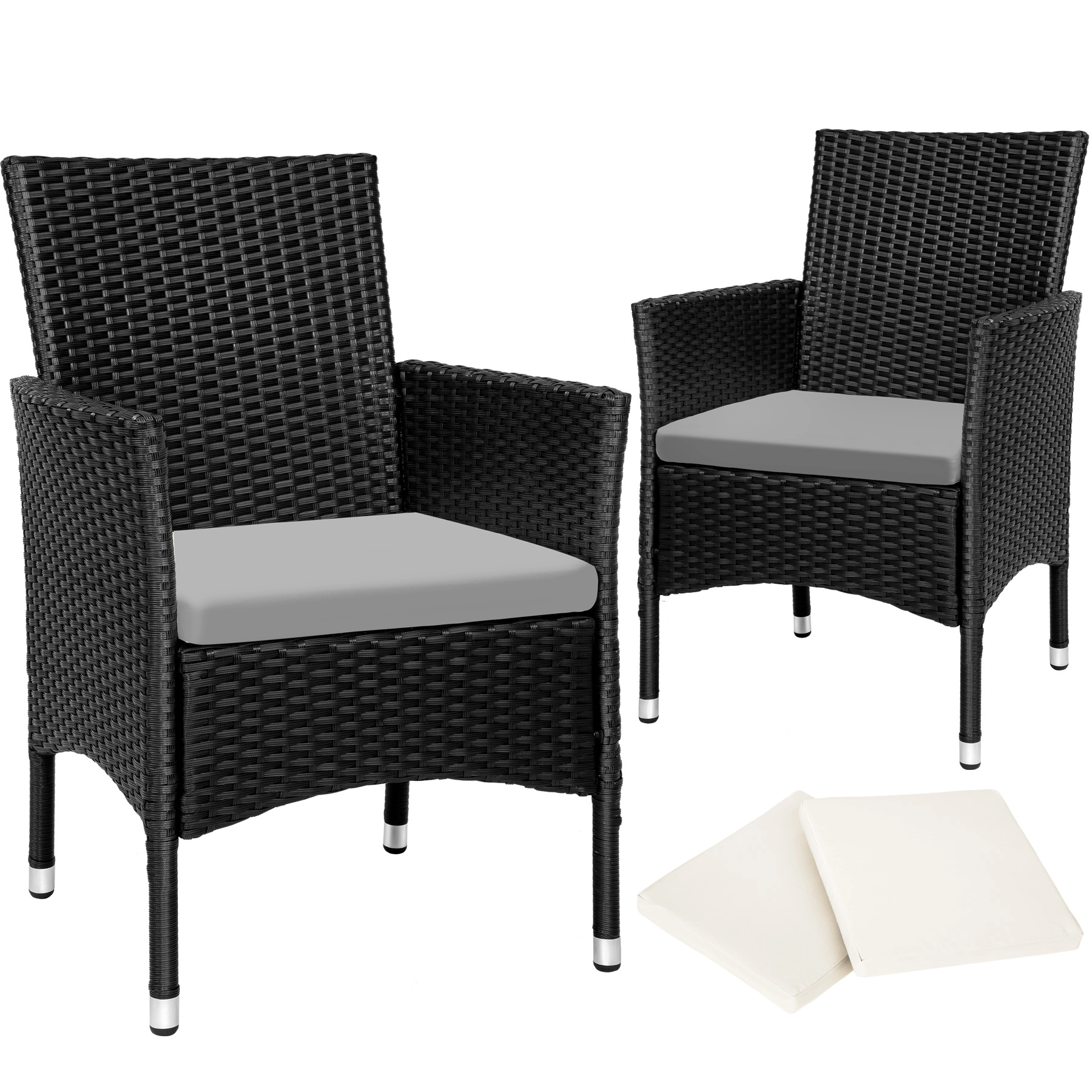 2 Rattansessel inkl. 4 Sitzbezüge - schwarz/beige