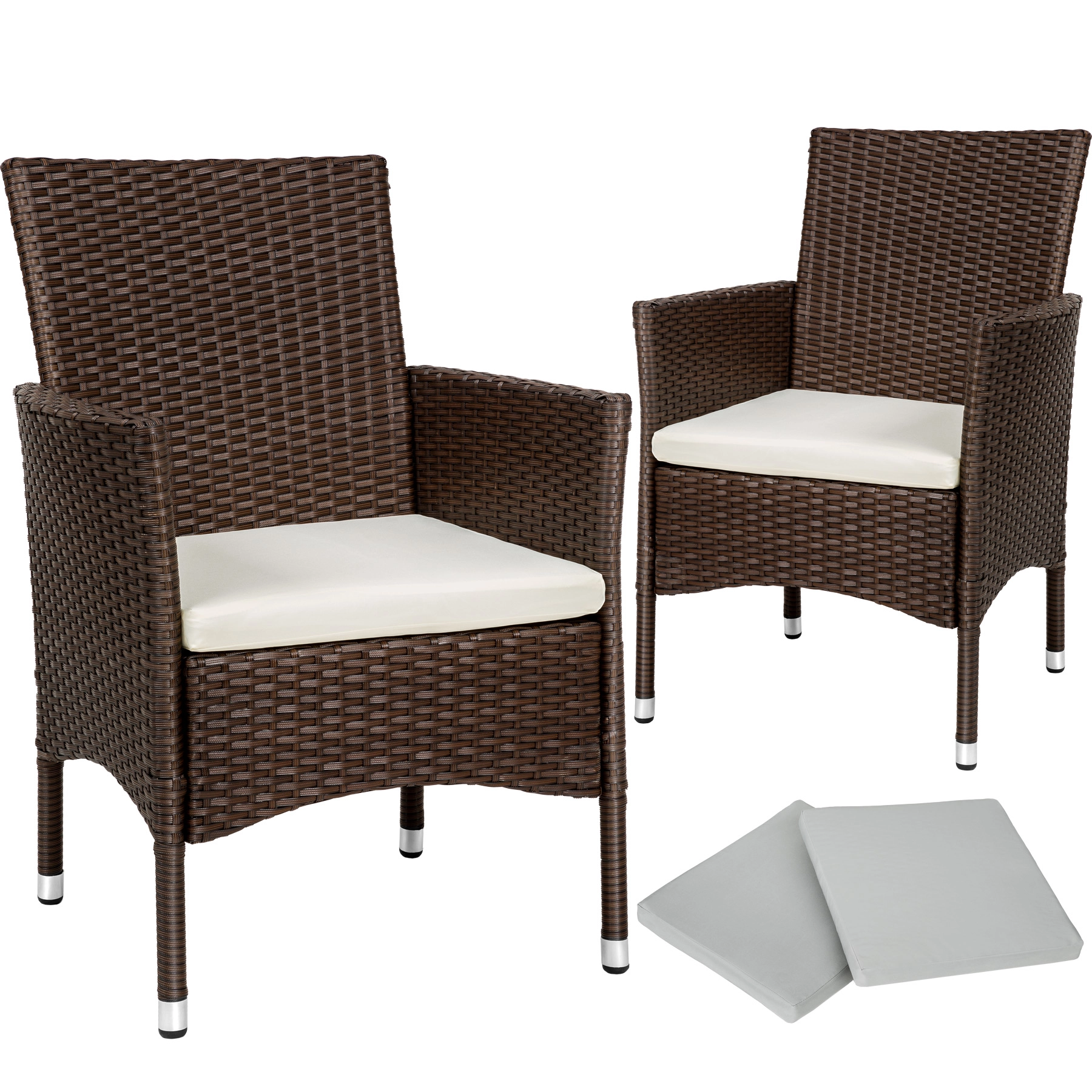 2 Rattansessel inkl. 4 Sitzbezüge - braun/beige