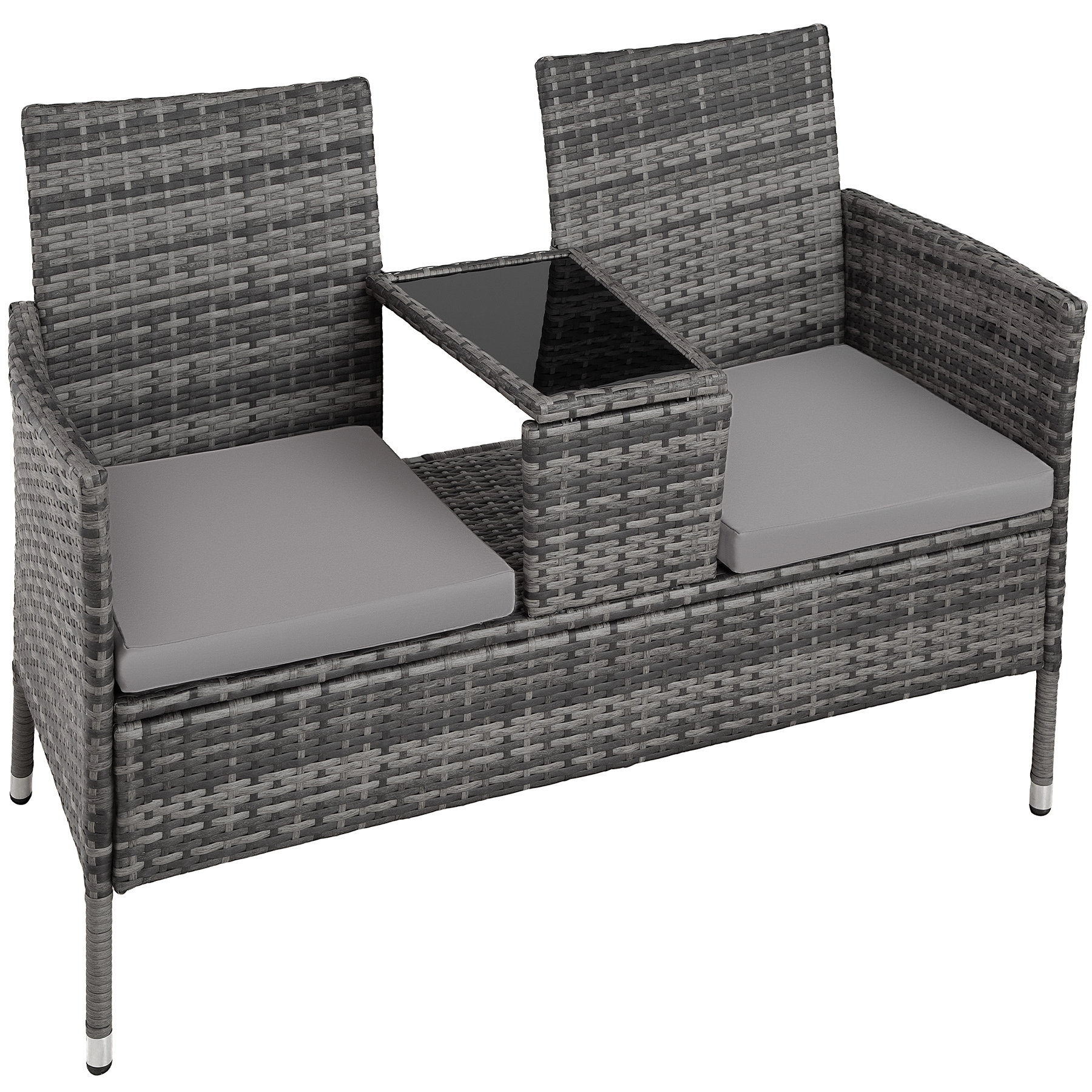 Rattan Gartensitzbank mit Tisch - grau/hellgrau