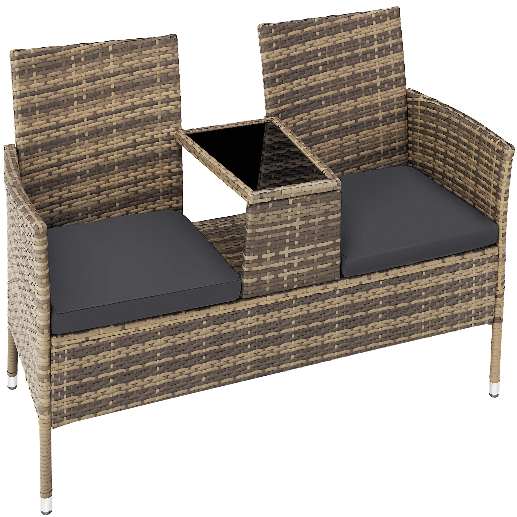 Rattan Gartensitzbank mit Tisch - natur/dunkelgrau