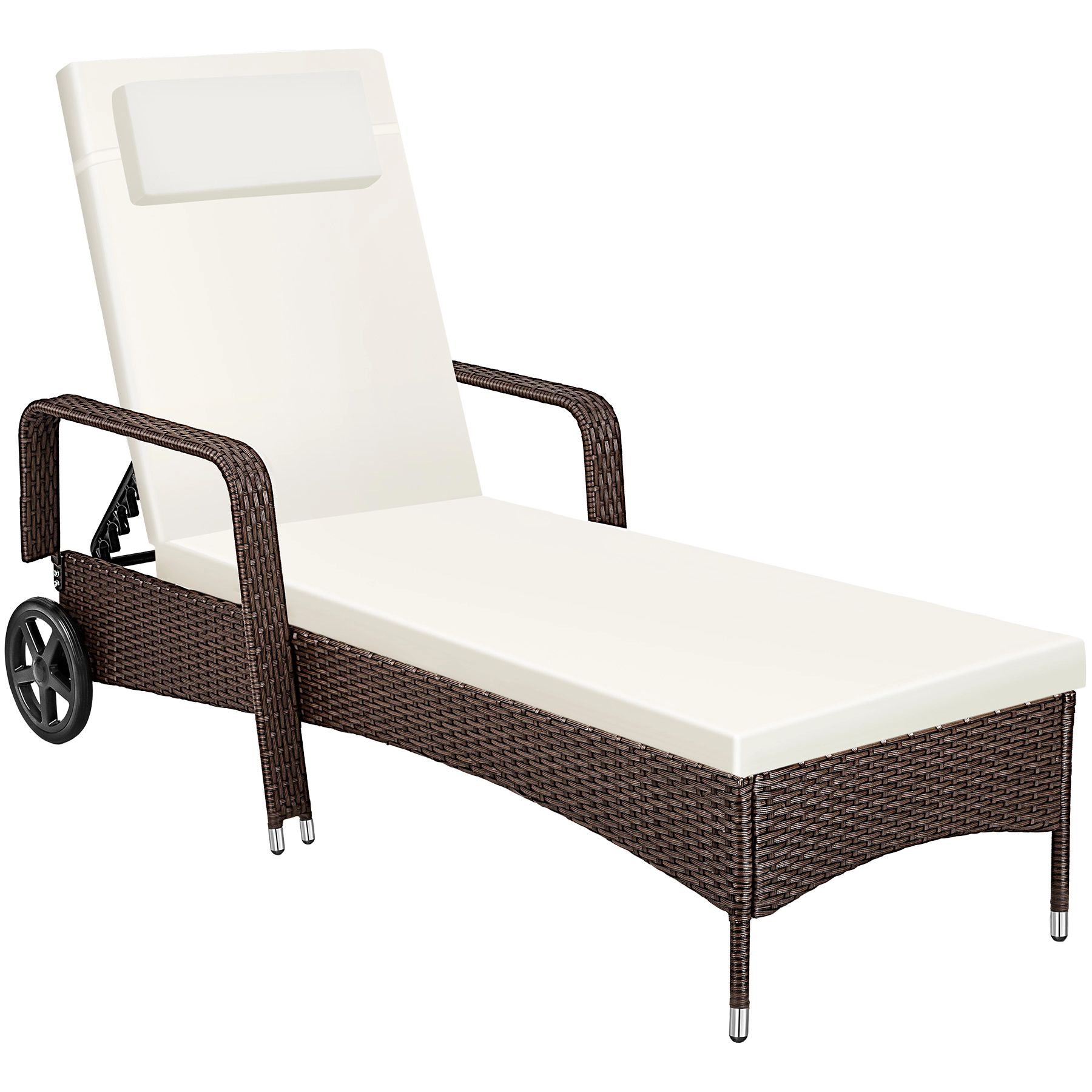Sonnenliege Rattan mit Rollen - braun gemischt