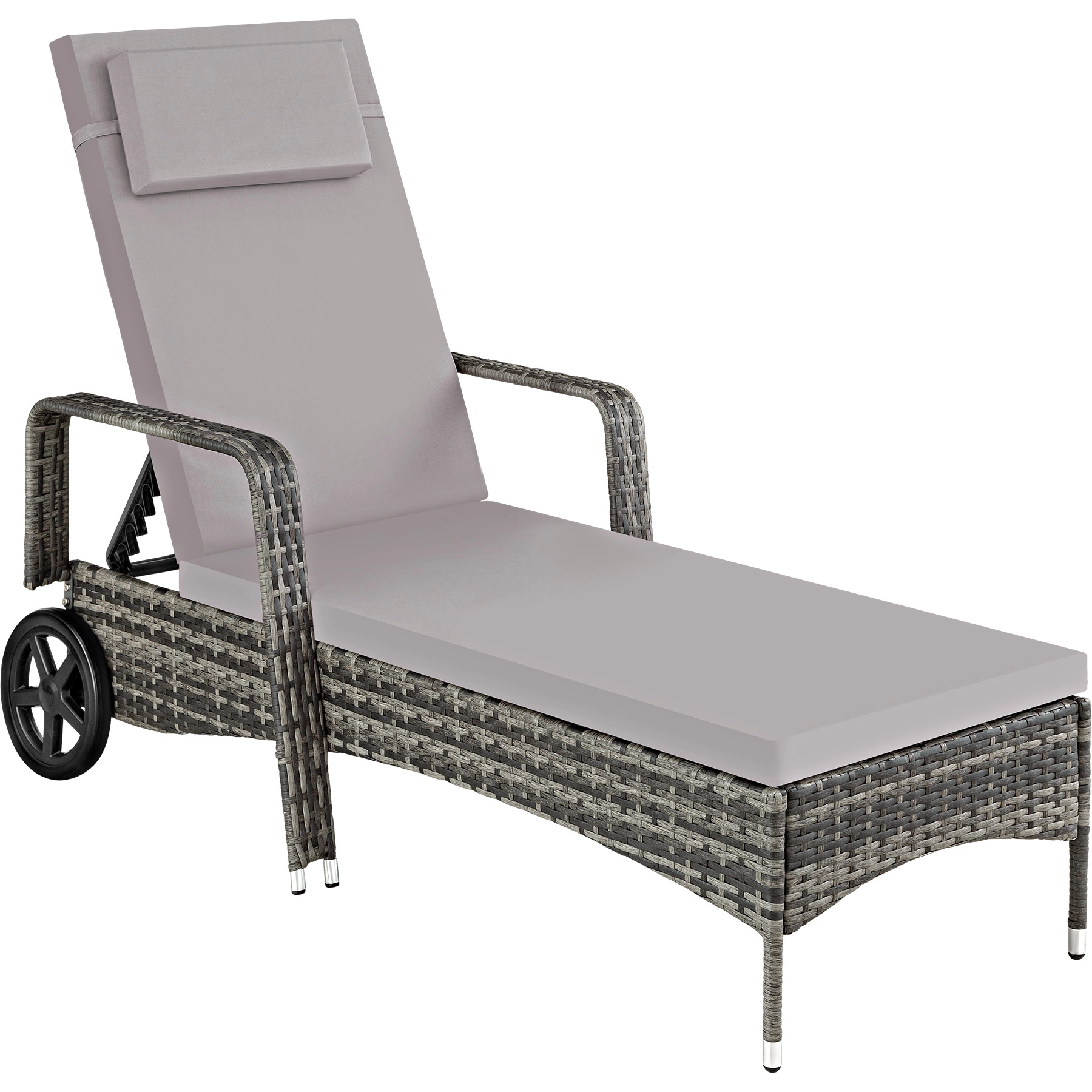 Sonnenliege Rattan mit Rollen - grau/hellgrau