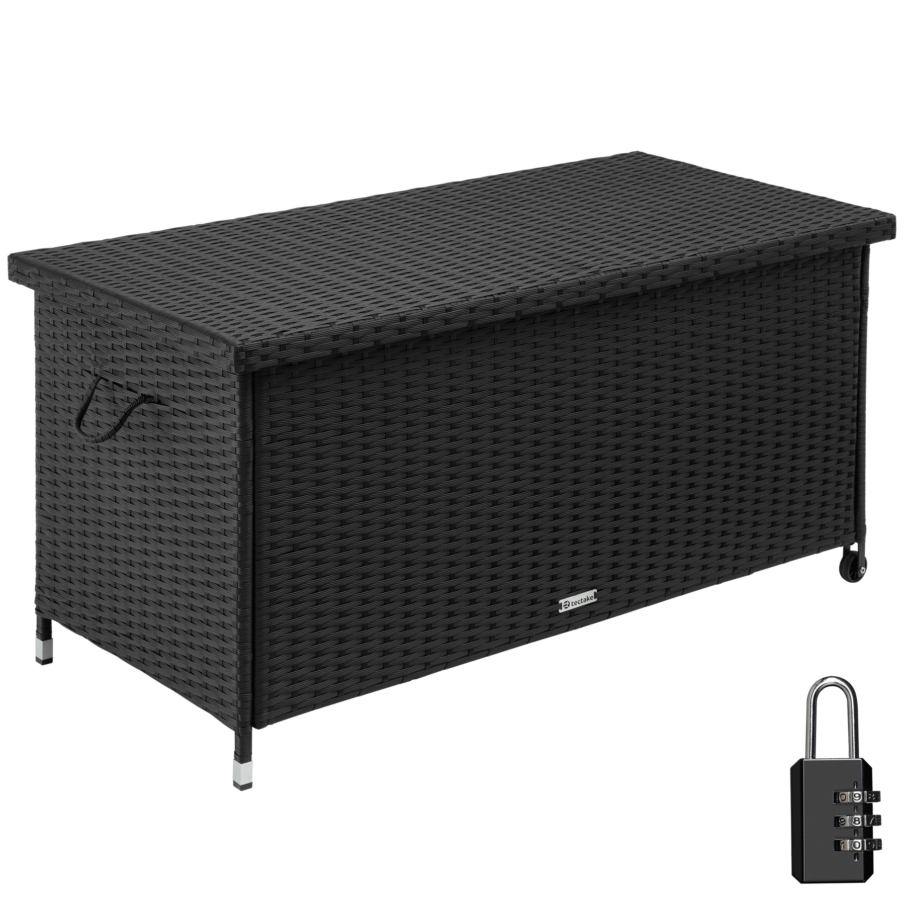 Auflagenbox Kiruna mit Kunststoffgeflecht, 120x55x61,5cm, 270l - schwarz