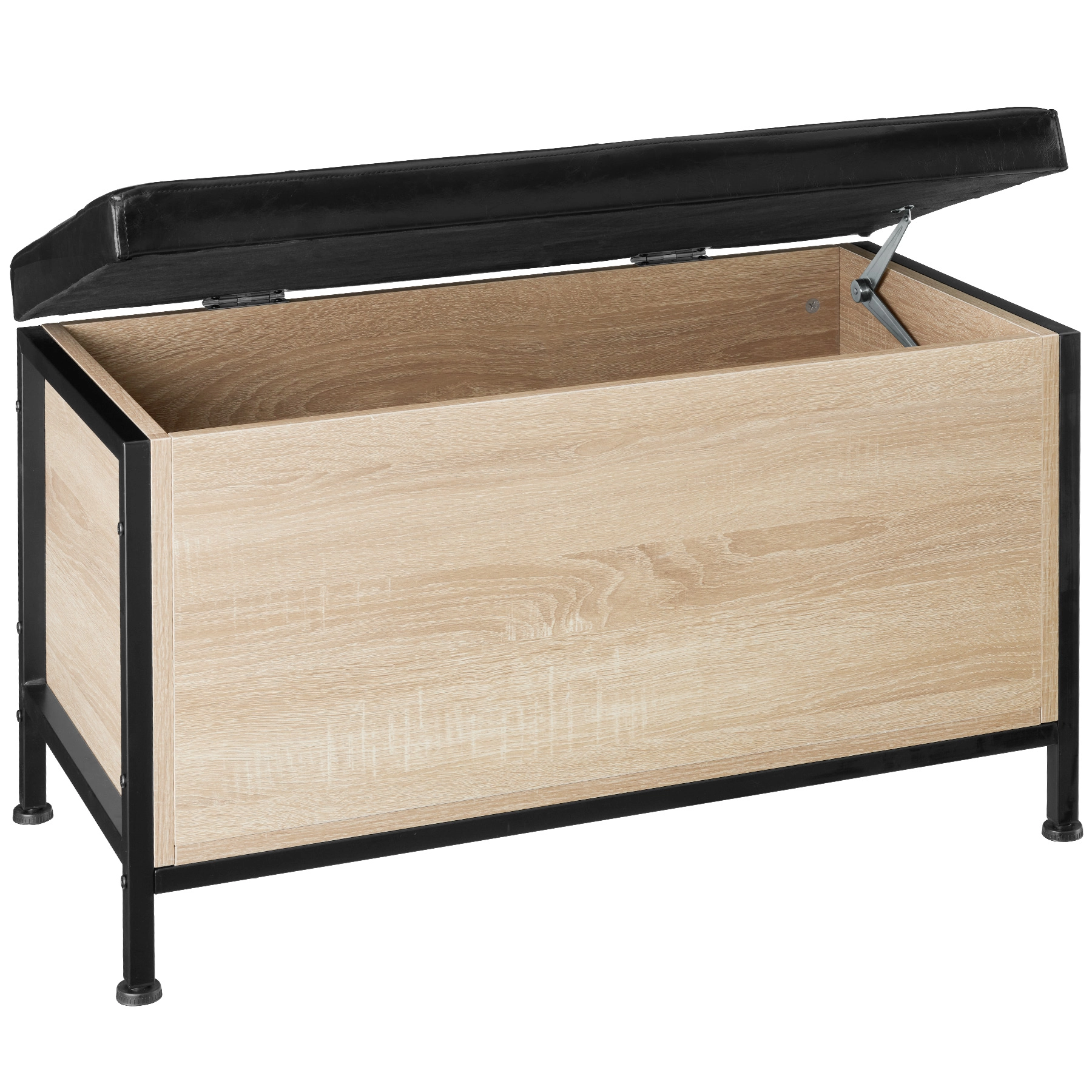 Gepolsterte Sitztruhe Calico 81,5x41,5x50,5cm - Industrial Holz hell, Eiche Sonoma