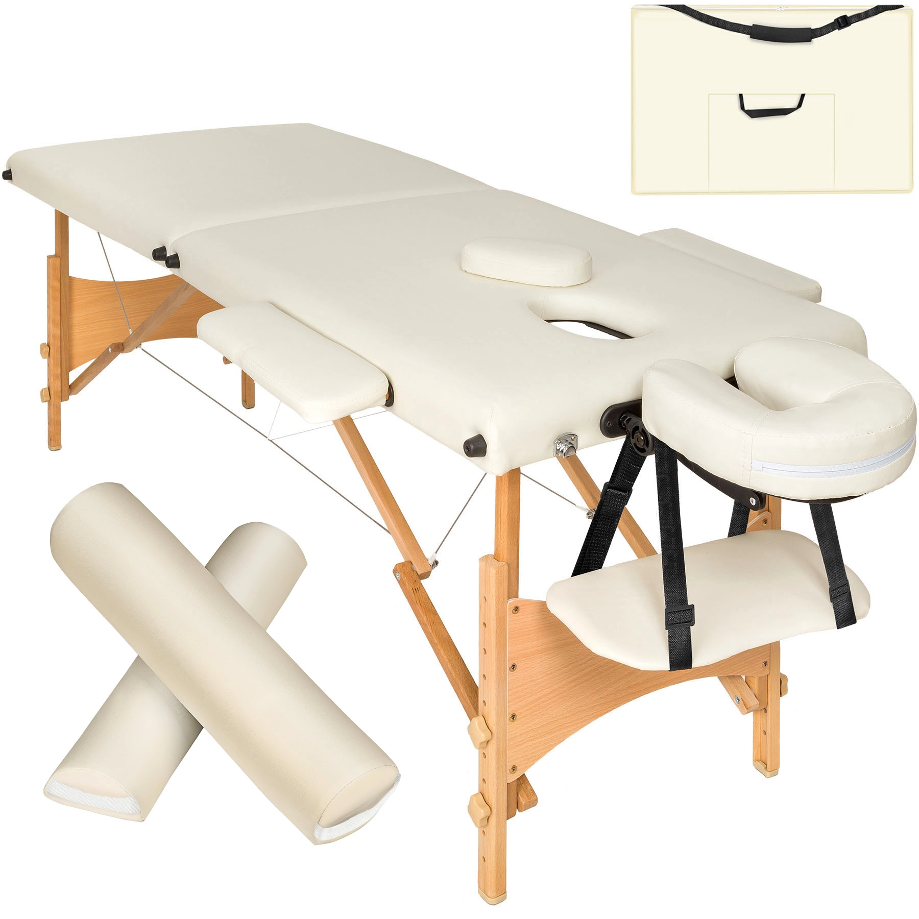 2 Zonen Massageliege-Set Freddi mit 5cm Polsterung, Rollen und Holzgestell - beige