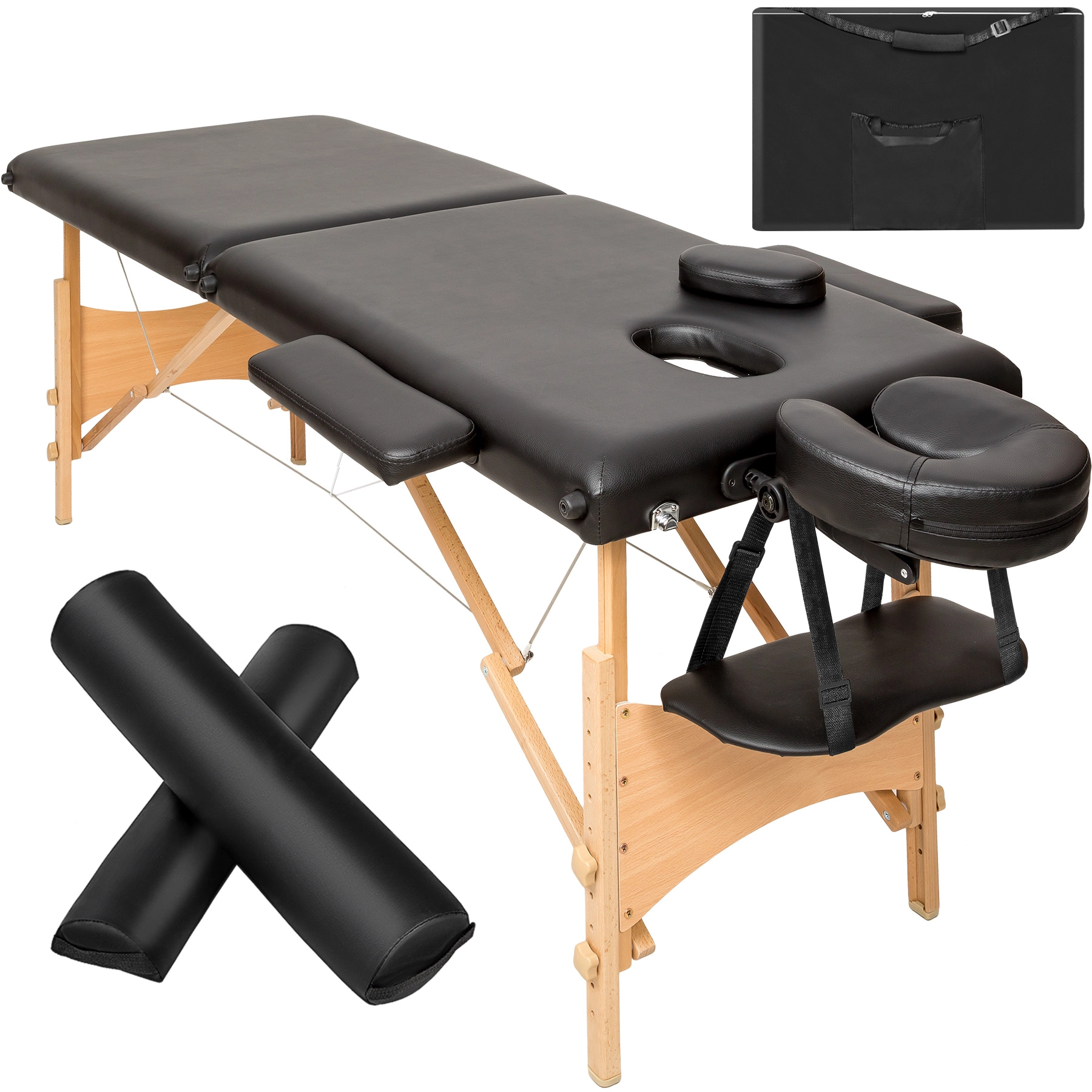 2 Zonen Massageliege-Set Freddi mit 5cm Polsterung, Rollen und Holzgestell - schwarz