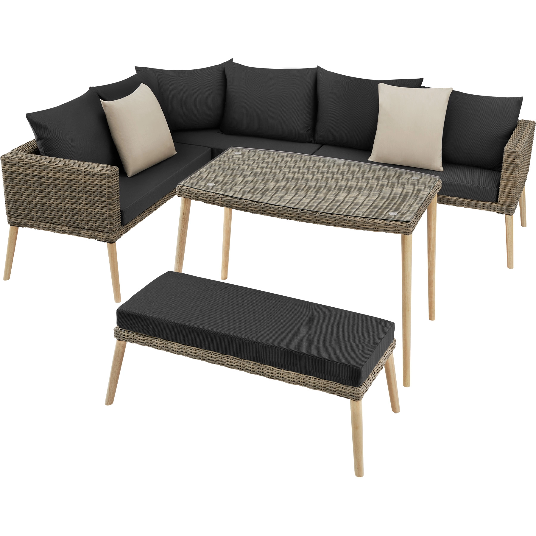 Rattan Lounge mit Aluminiumgestell Pula - natur