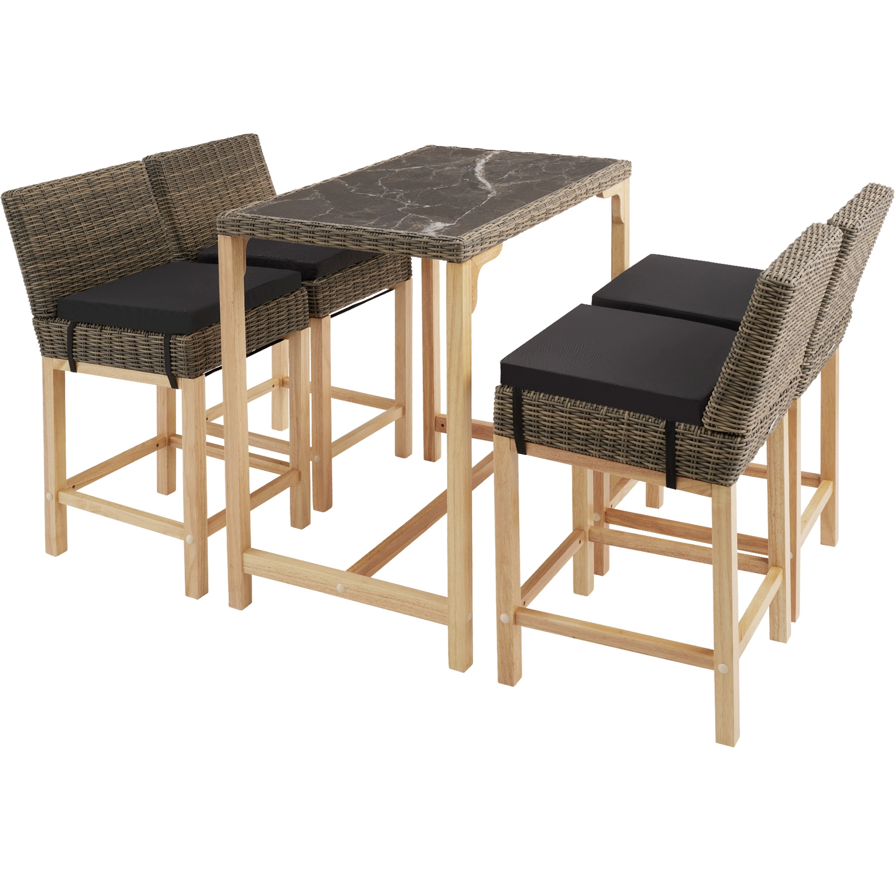 Rattan Bartisch Kutina mit 4 Stühlen Latina - natur