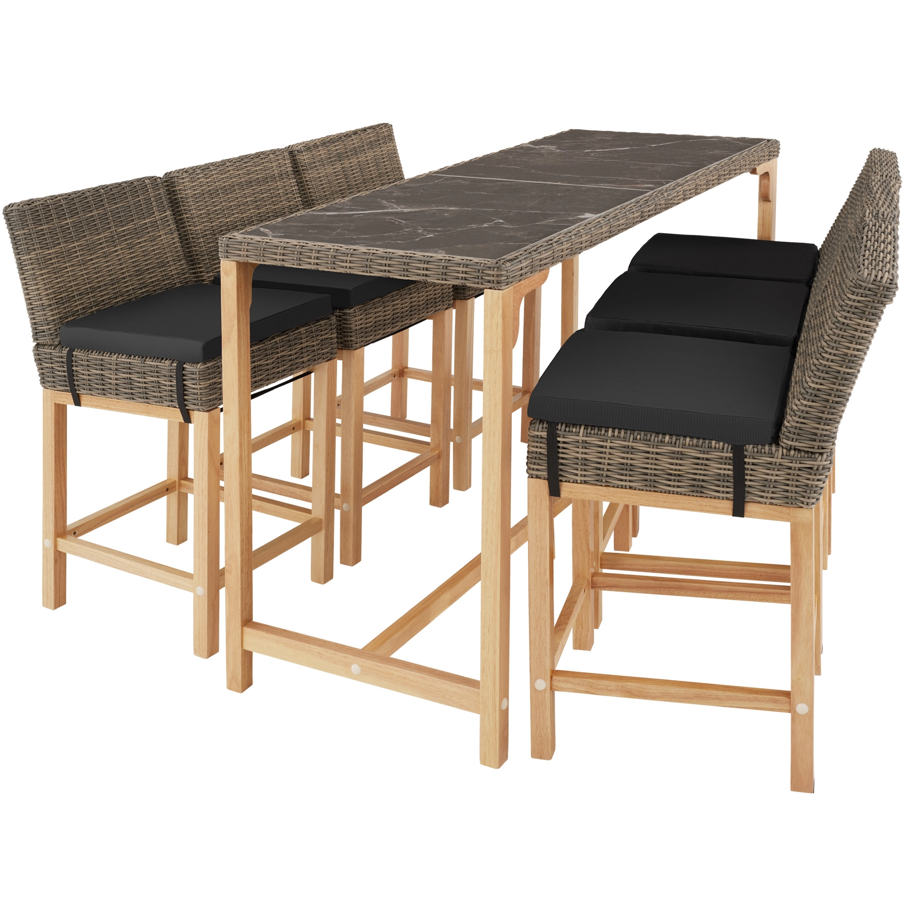 Rattan Bartisch Lovas mit 6 Stühlen Latina - natur