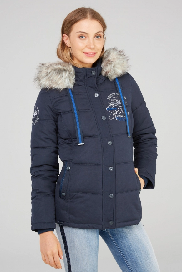 SOCCX Strukturierte Jacke mit Artwork und Fake Fur - nautic navy | L