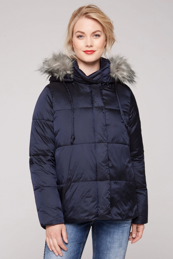 SOCCX Steppjacke mit Kapuze und Kunstfellkragen - navy | S