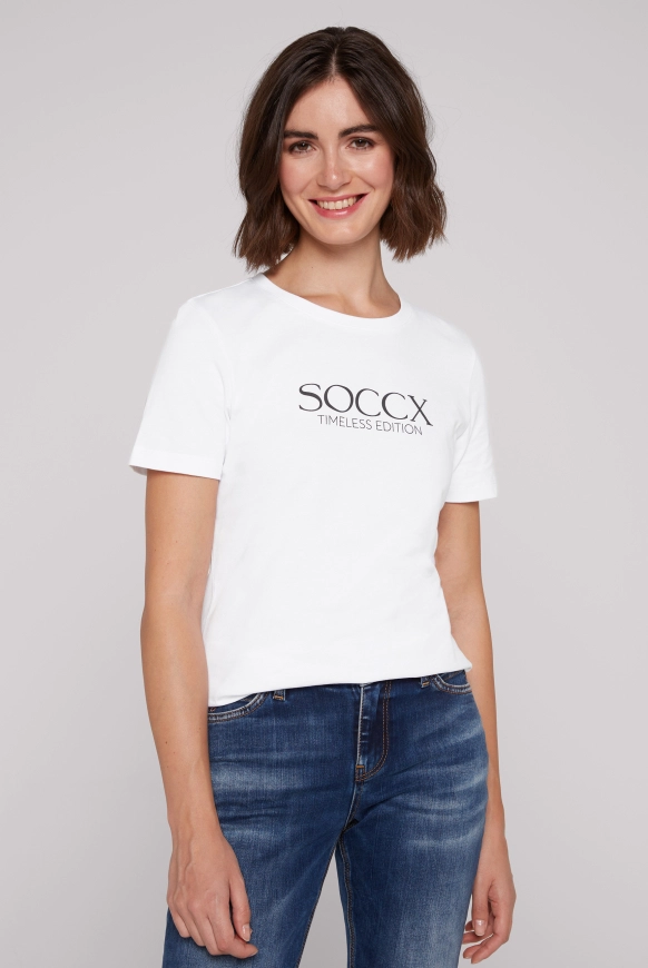 SOCCX Basic T-Shirt mit Logo Print - opticwhite | L