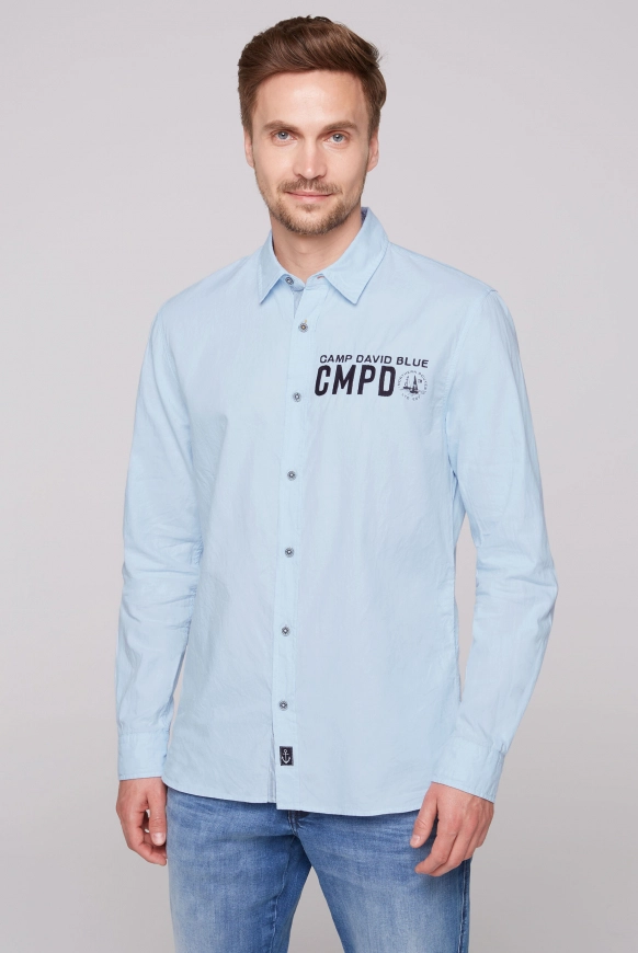 CAMP DAVID Oxford-Langarmhemd mit Logo-Stickereien - summer blue | L