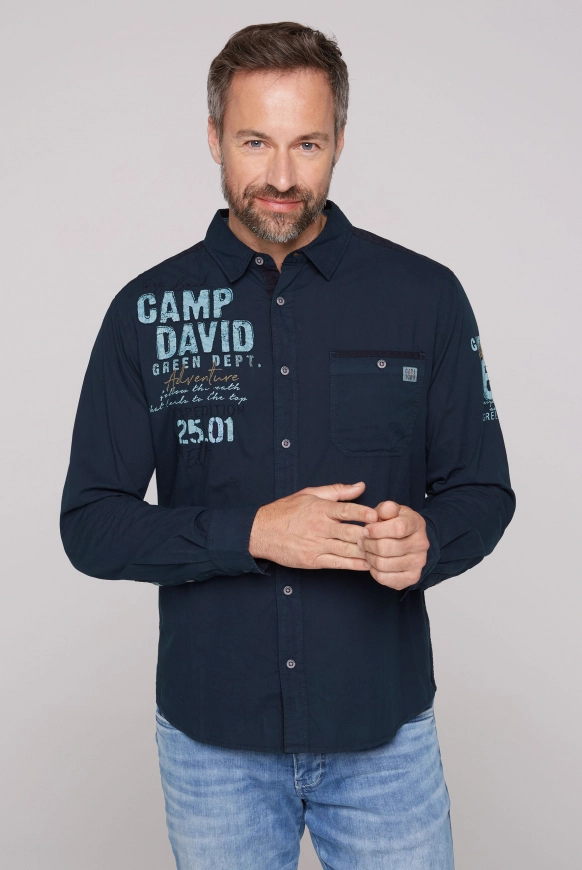 CAMP DAVID Langarmhemd mit Logo-Stickereien - blue navy | M