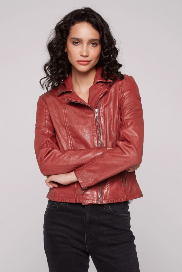SOCCX Bikerjacke aus Leder im Vintage Look - red | S