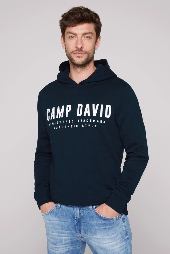 CAMP DAVID Basic Hoodie mit Logo Print - blue navy | M