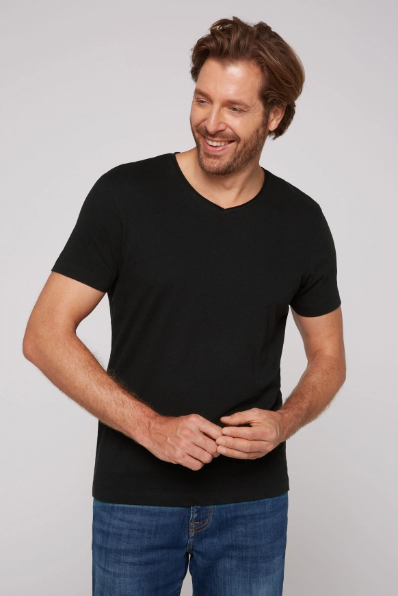 CAMP DAVID Basic T-Shirt V-Neck 2er-Pack - black | 4XL