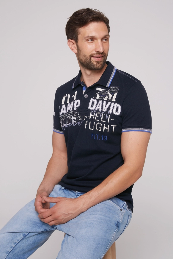 CAMP DAVID Pikee-Polo mit Label-Applikationen - blue navy | M