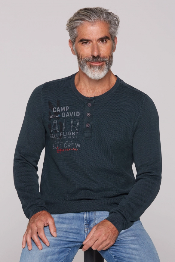 CAMP DAVID Henley-Pullover Stone Washed - blue navy | M