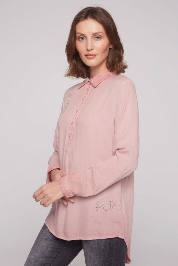 SOCCX Longbluse Oil Dyed mit Logo aus Schmucksteinen - rose blush | L