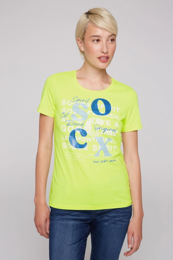 SOCCX T-Shirt mit Rundhalsausschnitt und Print - yellow lime | L