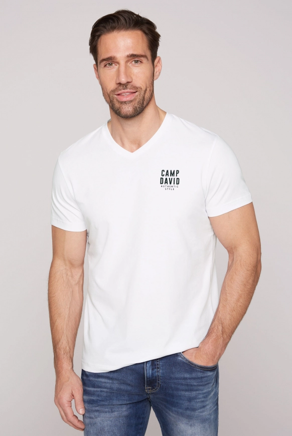 CAMP DAVID Basic T-Shirt V-Neck mit Logo Print - opticwhite | XXL
