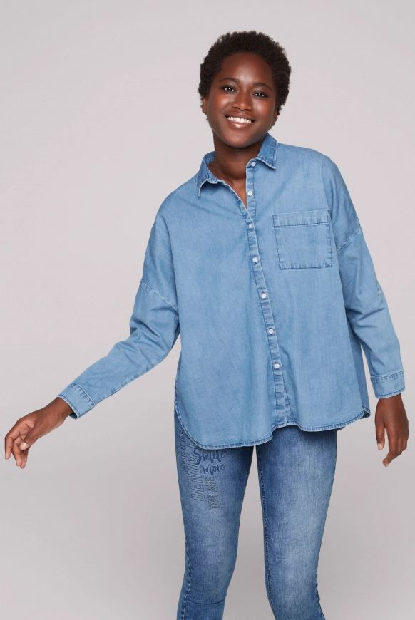 SOCCX Oversized Denim-Bluse mit Print - blue vintage | L/XL