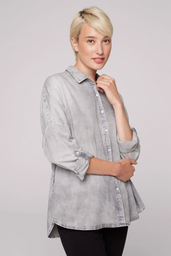 SOCCX Oversized Denim-Bluse mit Print - light grey bleached | L/XL