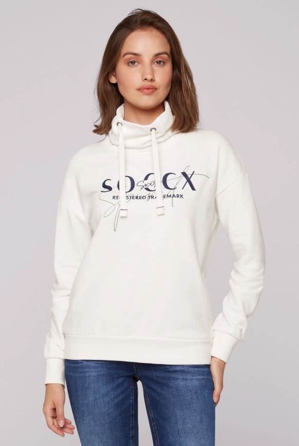 SOCCX Sweatshirt mit hohem Kragen und Logo Print - ivory | XXL