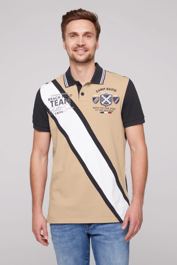 CAMP DAVID Pikee-Polo mit Color-Blocking und Artworks - tan | S