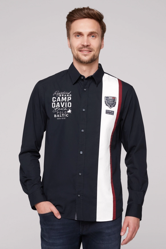 CAMP DAVID Langarmhemd mit Color-Blocking und Artworks - blue navy | S