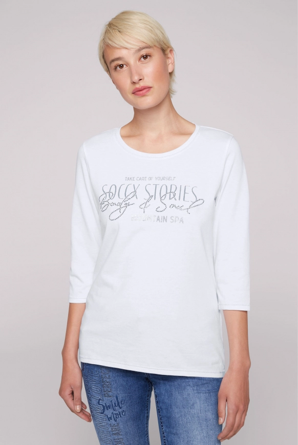 SOCCX Shirt mit Wording Print und Schmucksteinen - opticwhite | S