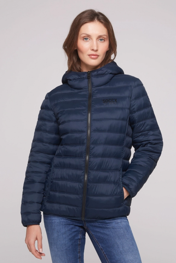 SOCCX Leichte Steppjacke mit Kapuze - blue navy | L
