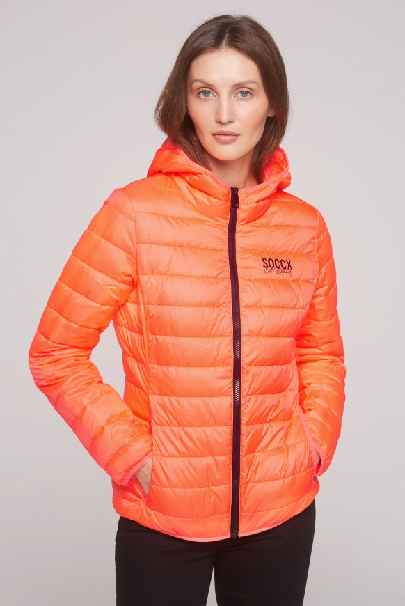 SOCCX Leichte Steppjacke mit Kapuze - neon orange | XL