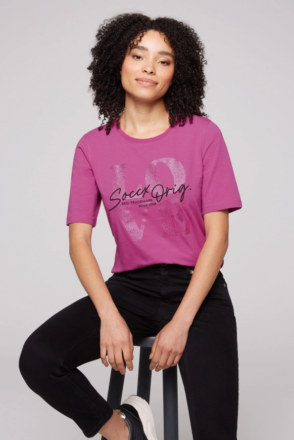 SOCCX T-Shirt mit Rundhalsausschnitt und Print - iced berry | XS
