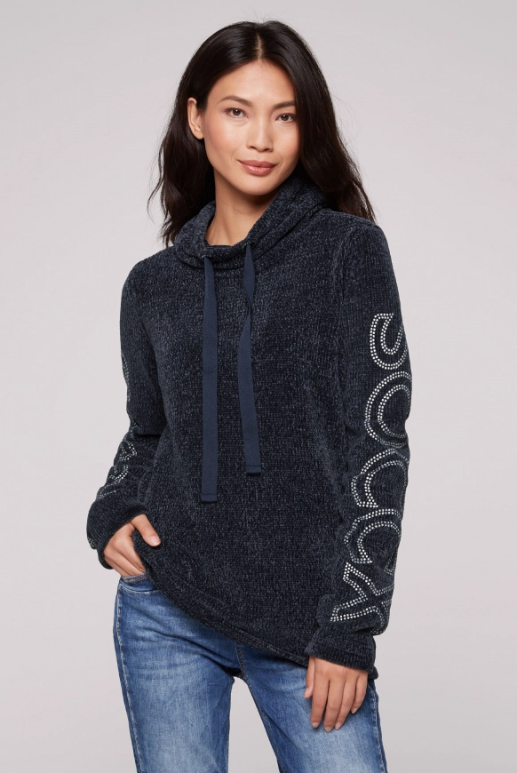 SOCCX Rollkragenpullover in Chenillestrick mit Logo Prints - blue navy | S