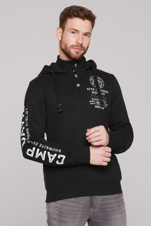 CAMP DAVID Hoodie mit Knopfleiste, Artworks und Tapes - black | 4XL