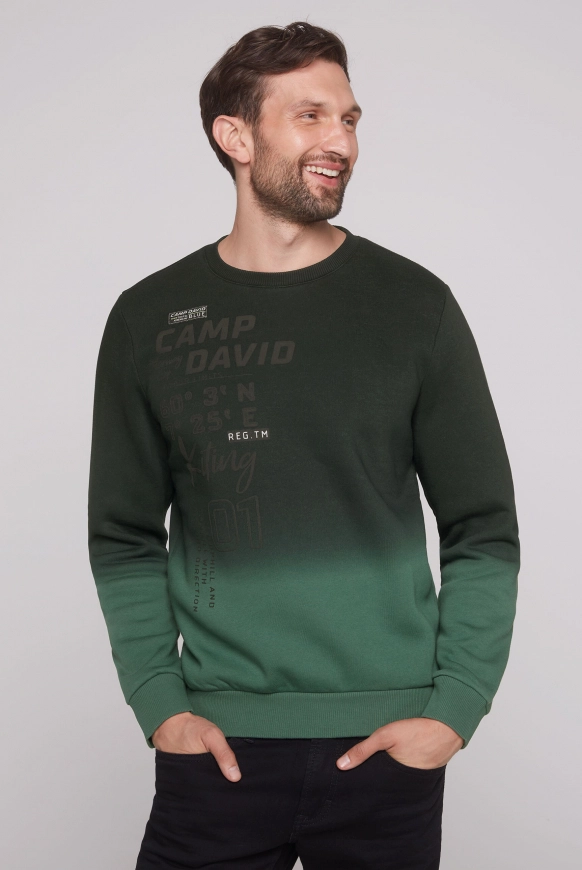 CAMP DAVID Sweatshirt Dip Dye mit Puffprints - dark green | M