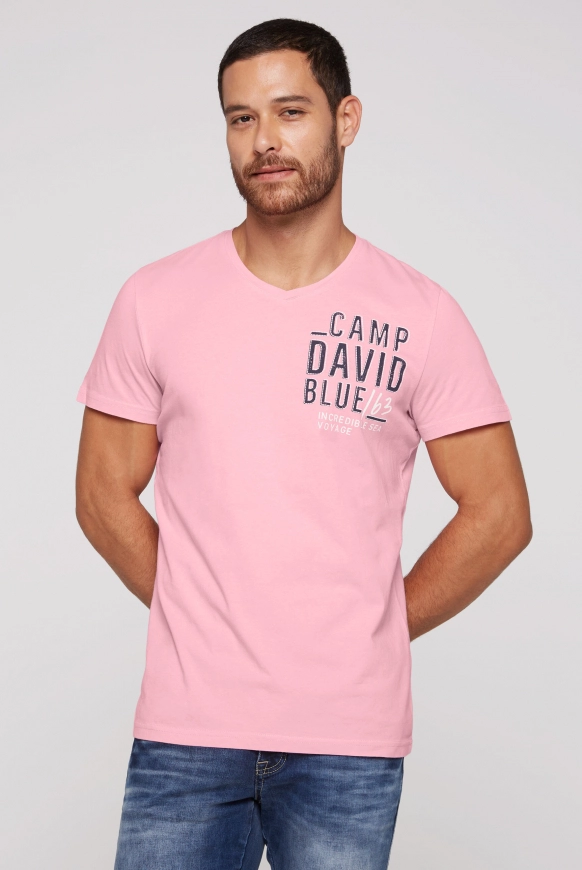 CAMP DAVID T-Shirt V-Neck mit Logo Artwork - faded pink | 4XL