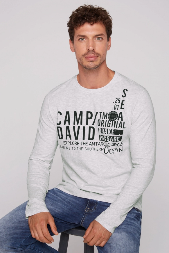 CAMP DAVID Longsleeve mit Logo Print und Patch - light grey melange | M