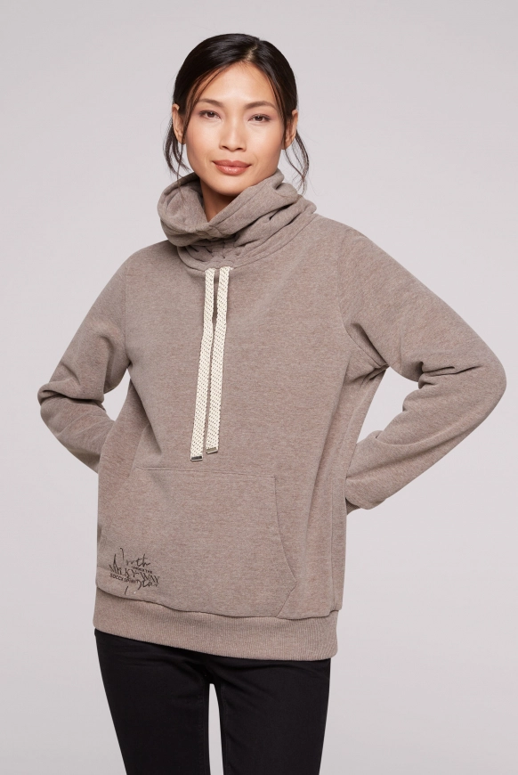 SOCCX Sweatshirt mit hohem Kragen und Kontrastbändern - dark mocha mel. | XXL