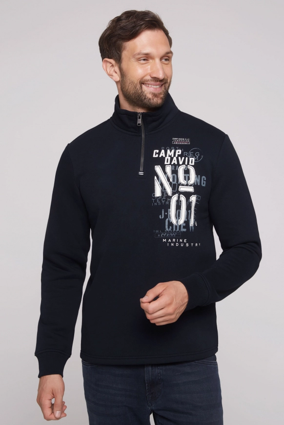 CAMP DAVID Troyer-Sweatshirt mit Rücken-Print - blue navy | 4XL