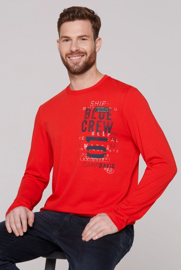 CAMP DAVID Langarmshirt mit Used Prints und Rubber-Lines - speed red | XXL