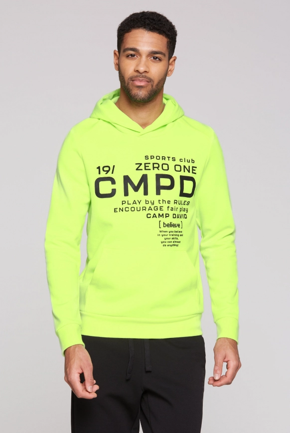 CAMP DAVID Hoodie aus Interlock-Jersey mit Rubber Artworks - neon yellow | S