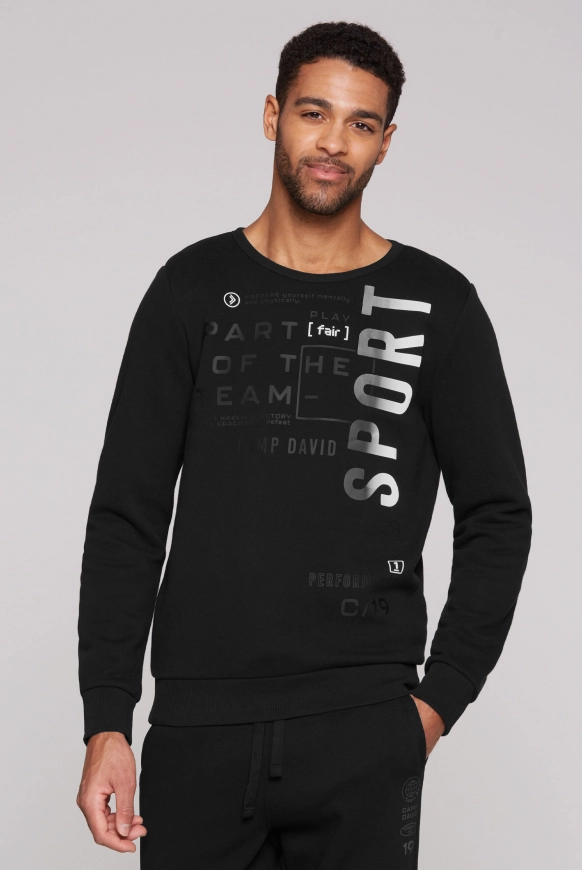 CAMP DAVID Sweatshirt mit reflektierendem Folienprint - black | 4XL