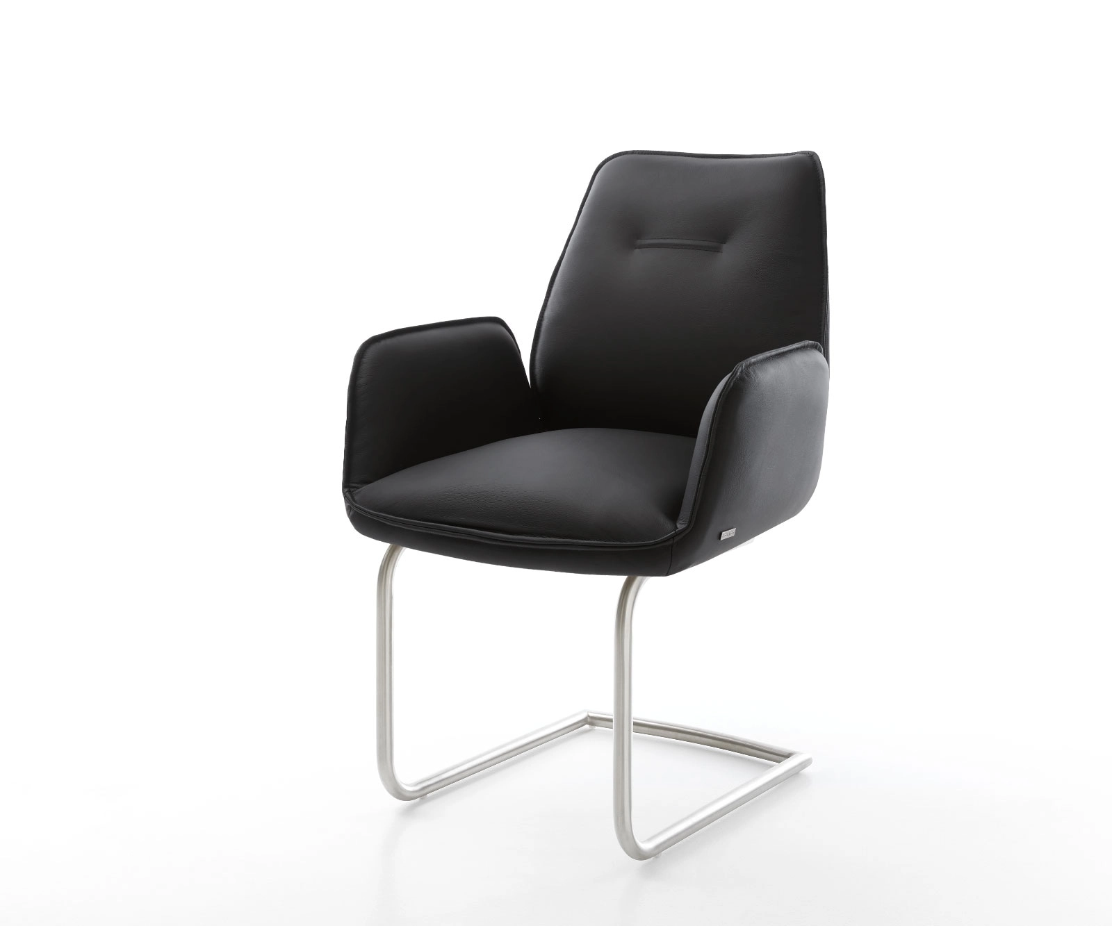 Schwingstuhl Zoa-Flex Echt-Leder Schwarz Freischwinger rund Edelstahl