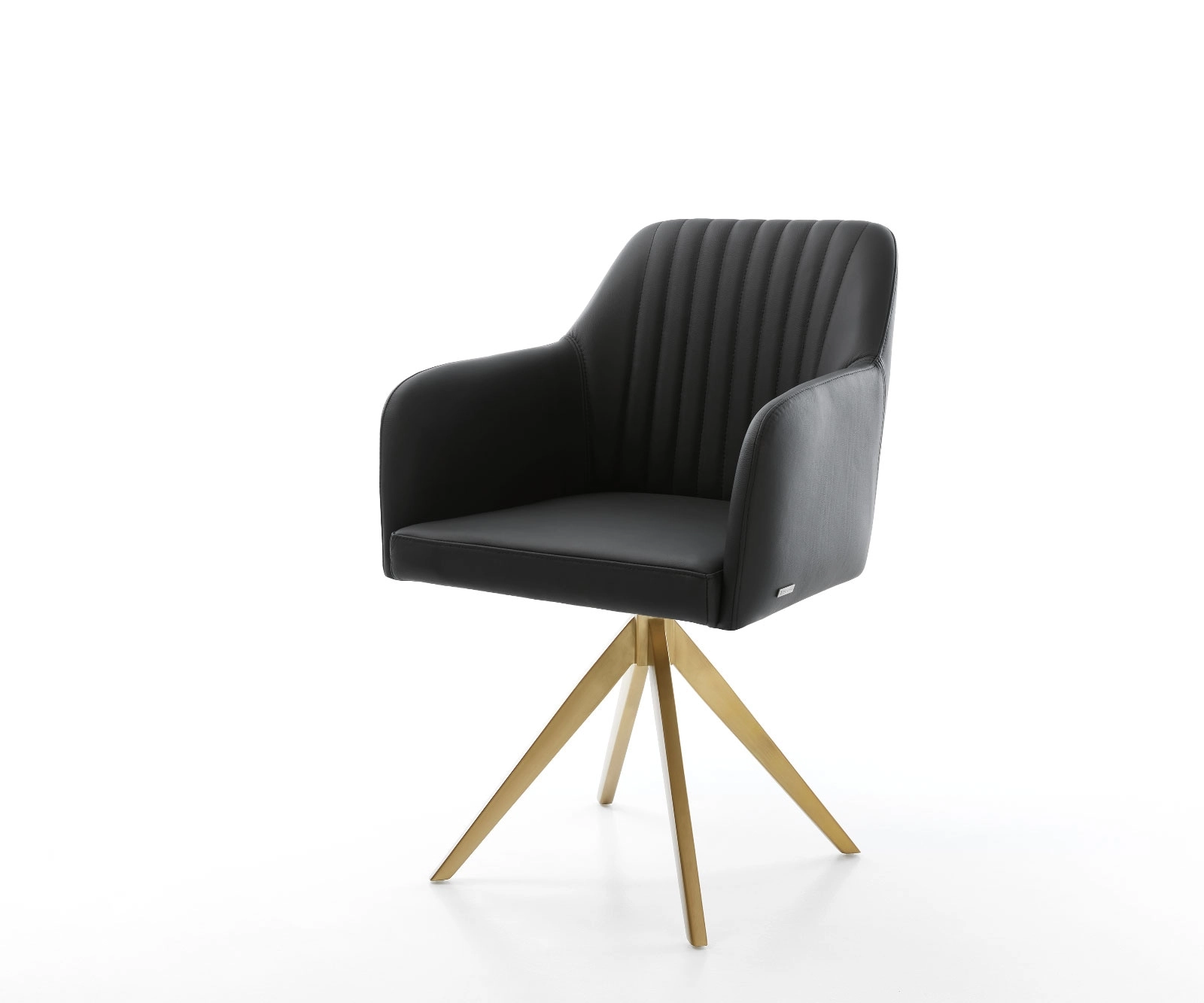 Drehstuhl Greg-Flex Echt-Leder Schwarz Kreuzgestell kantig Gold 180° drehbar