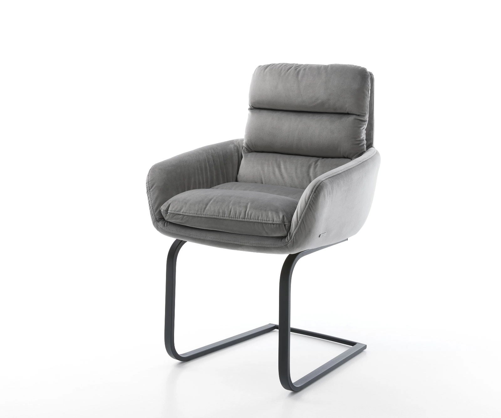Schwingstuhl Abelia-Flex mit Armlehnen Samt Grau Freischwinger flach Schwarz